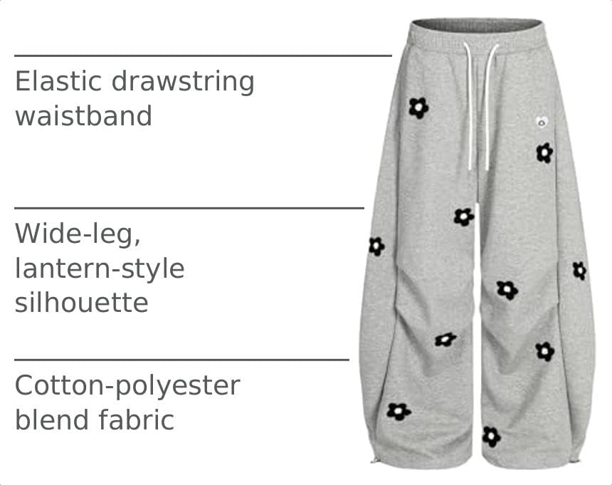 Aelfric Eden Baggy Wide Leg Sweatpants Flower Embroidery Casual Y2K Elastic Drawstring Lantern Barrel Lounge Trouser Pants