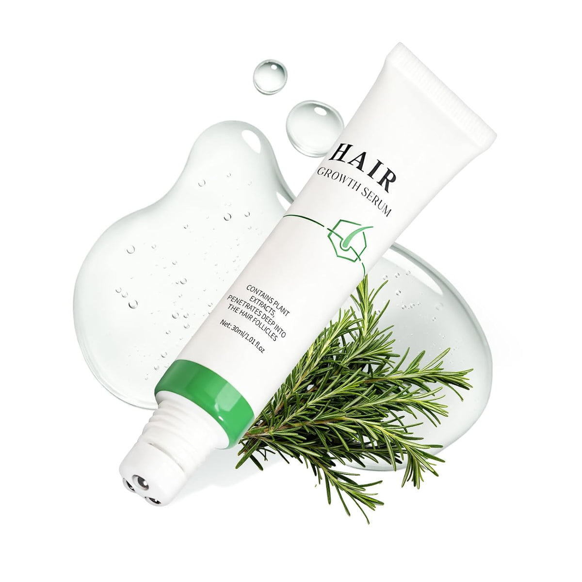 Hair Growth Serum Roll On - Biotin, Saw Palmetto & Caffeine for Hair Regrowth, Fermented Rice Water & Rosemary Extract Nourishes Sensitive Scalp, Anti Hair Loss for Men Women, 30ml