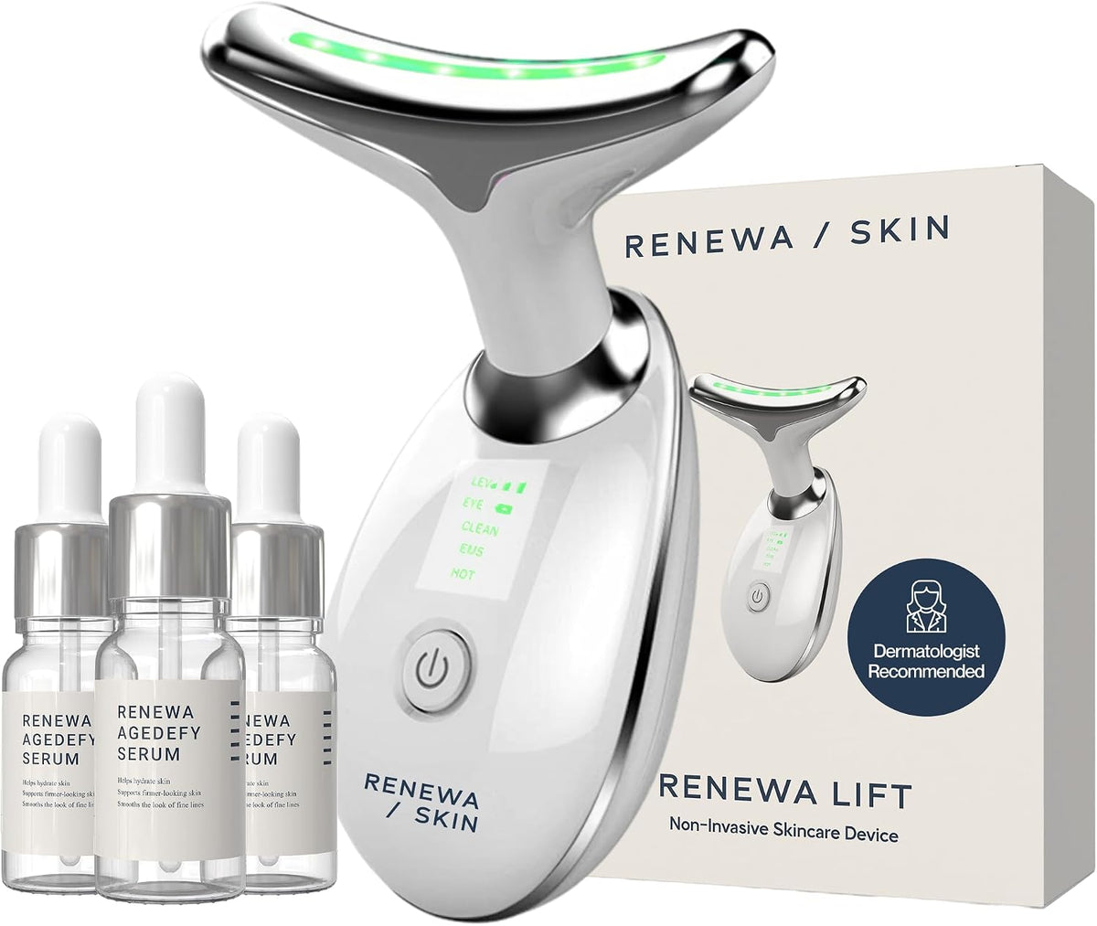 RenewaSkin Face & Neck Sculpting Tool + 3 AgeDefy Serums, Complete Sculpting & Brightening Bundle, Hydrating, Smoothing & Skin-Barrier Support for a Radiant-Looking Complexion