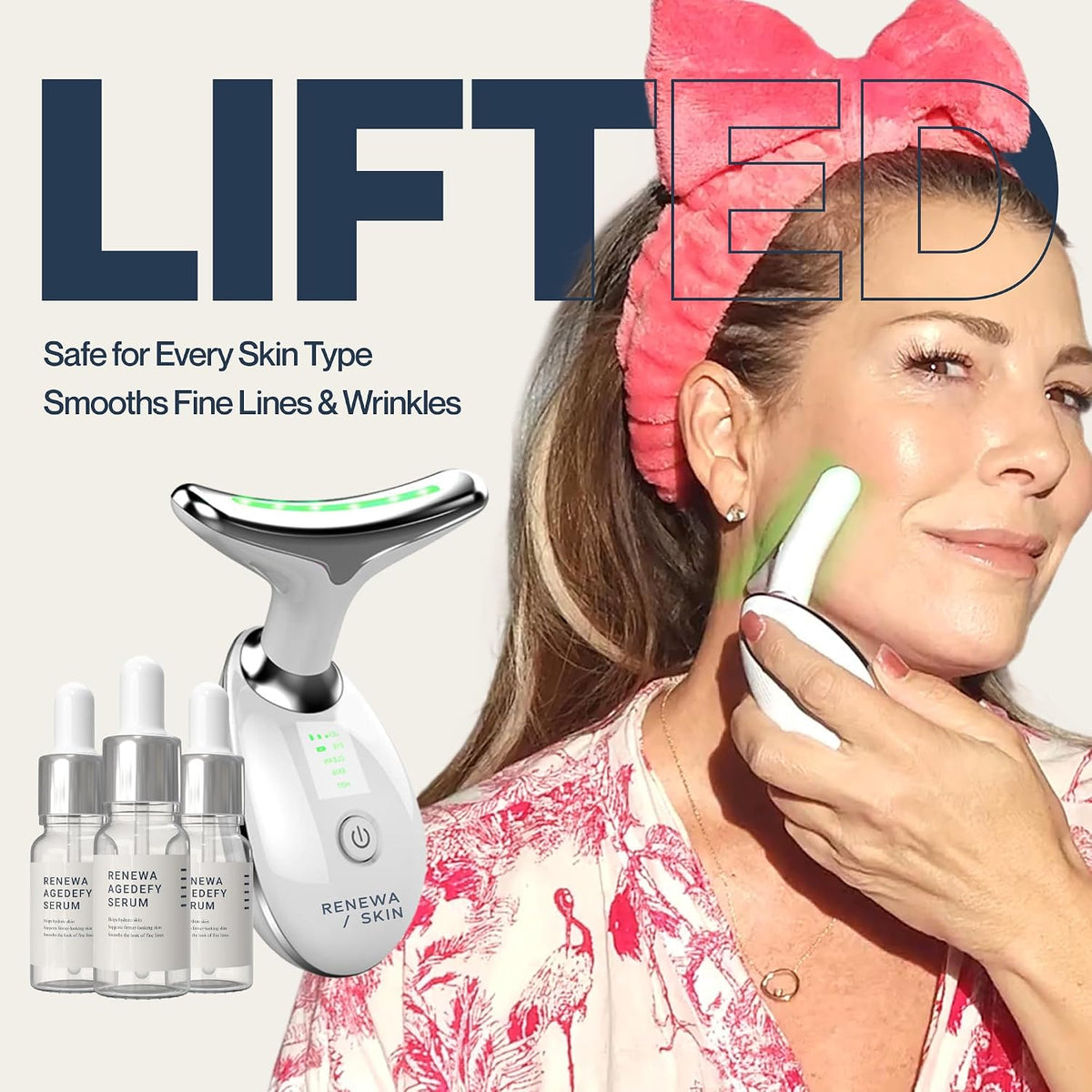 RenewaSkin Face & Neck Sculpting Tool + 3 AgeDefy Serums, Complete Sculpting & Brightening Bundle, Hydrating, Smoothing & Skin-Barrier Support for a Radiant-Looking Complexion